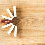 top view of wooden rectangles with lettering seo on table