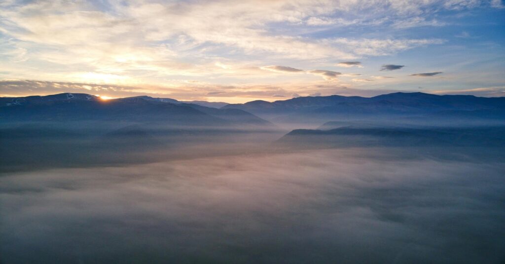Misty morning over the Apennine mountains in Abruzzo